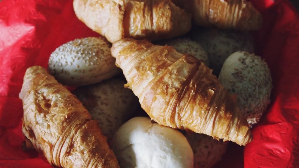 Basket of croissants and rolls