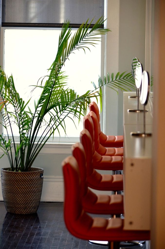 Salon chairs by a bright window